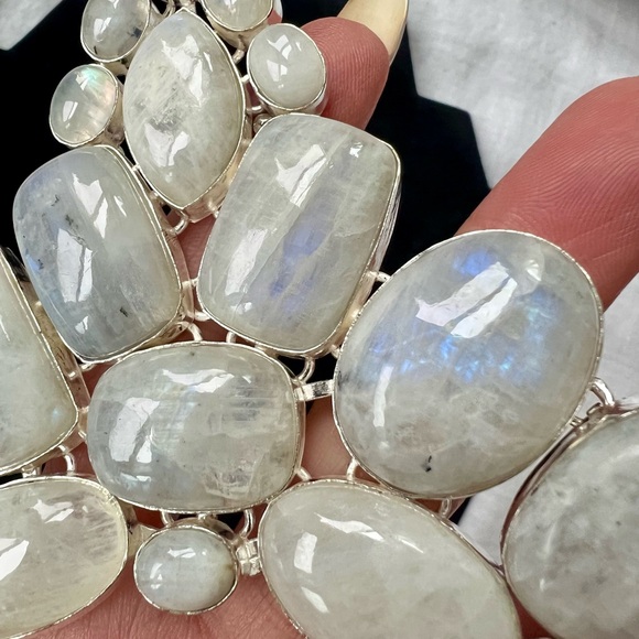 925 MOON GODDESS Rainbow Moonstone Collar Bib Necklace - Picture 8 of 16